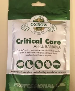 A bag of animal health critical care apple banana.