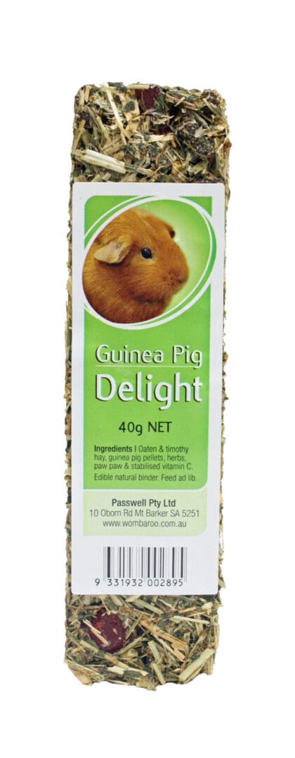 A close up of a package of food for guinea pigs