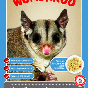 A poster of an animal with food in front.