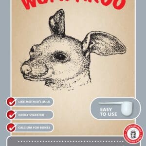 A drawing of a kangaroo with the words " woof " aroo on it.